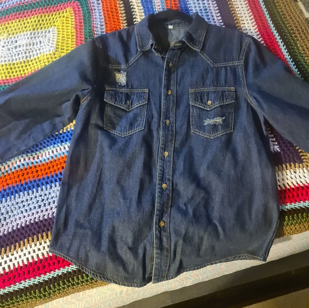 Men denum shirt.